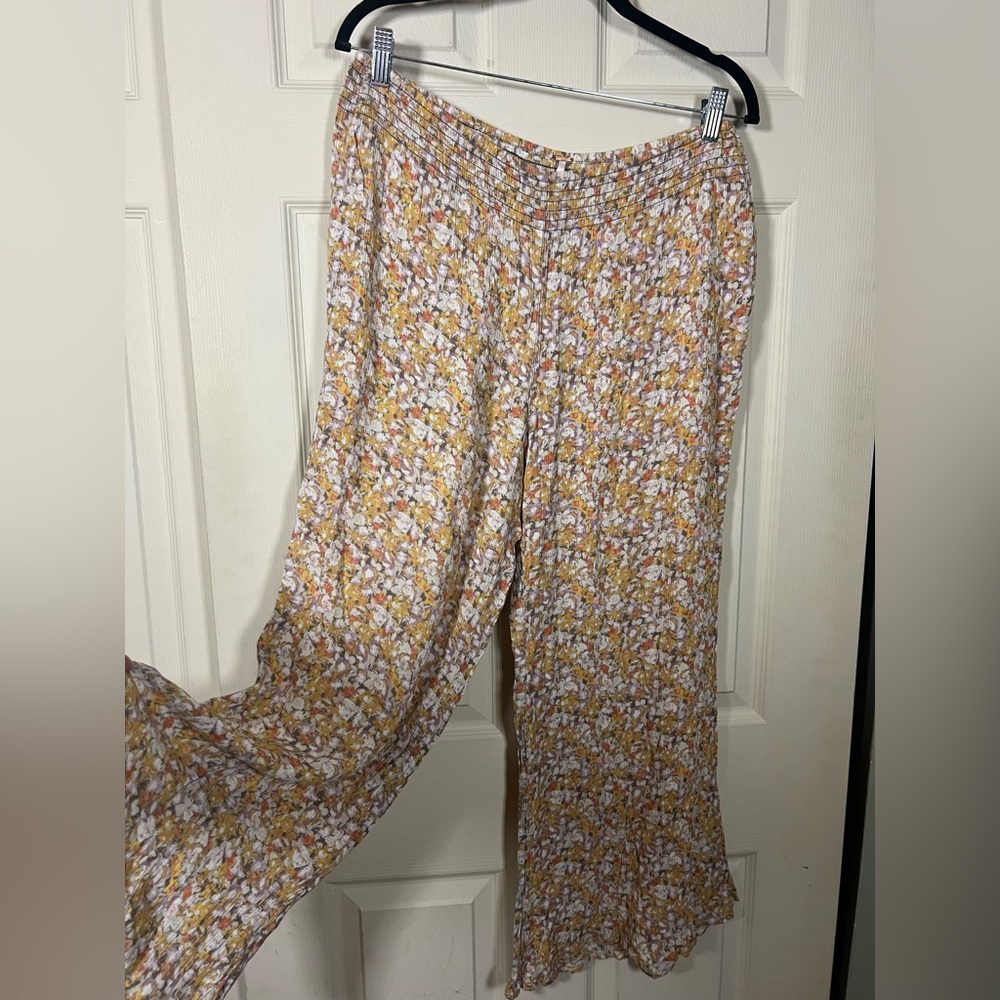 Free People Gauzy Flowy Wide Leg Floral Pants, medium large, lightweight